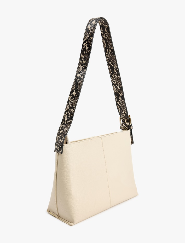Kadın Suni Yılan Derisi Detaylı Fermuarlı Tote Çanta