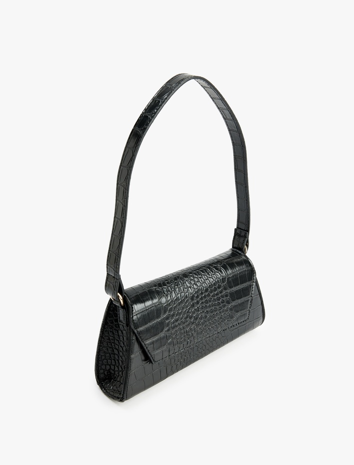 Kadın Timsah Derisi Görünümlü Kapaklı Askılı Omuz Çantası