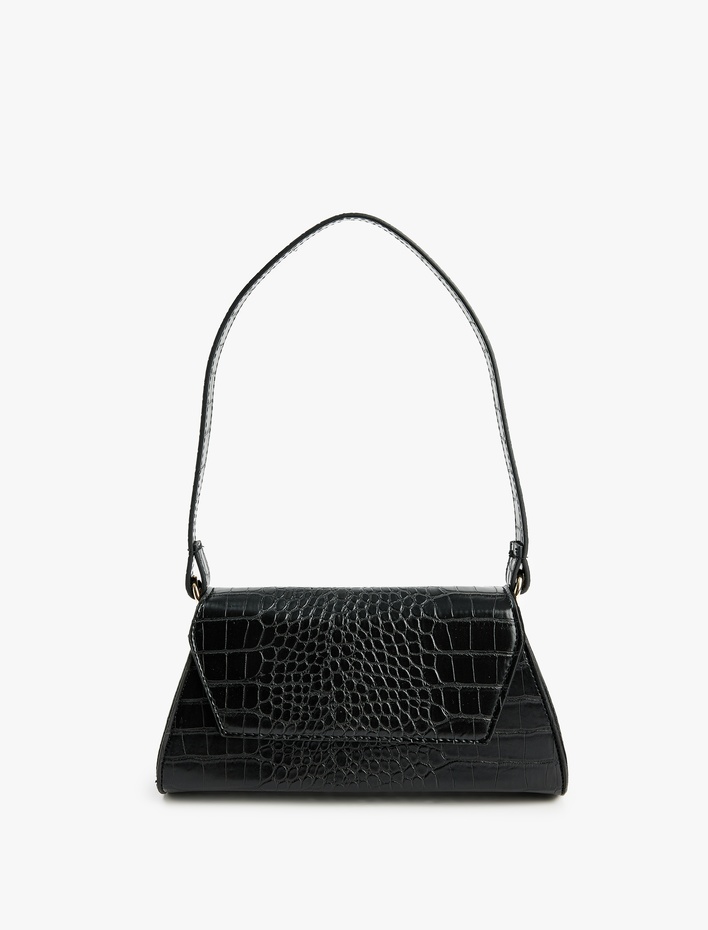 Kadın Timsah Derisi Görünümlü Kapaklı Askılı Omuz Çantası