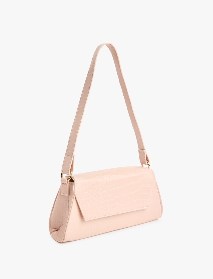 Kadın Timsah Derisi Görünümlü Kapaklı Askılı Omuz Çantası