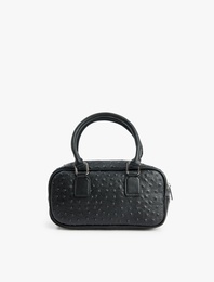 Suni Deri Fermuarlı Saplı Askılı Dokulu Çapraz Çanta