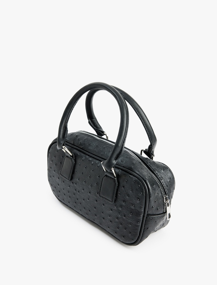 Kadın Suni Deri Fermuarlı Saplı Askılı Dokulu Çapraz Çanta