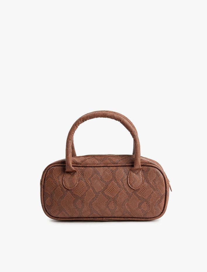 Kadın Yılan Derisi Görünümlü Fermuarlı Saplı El Çantası