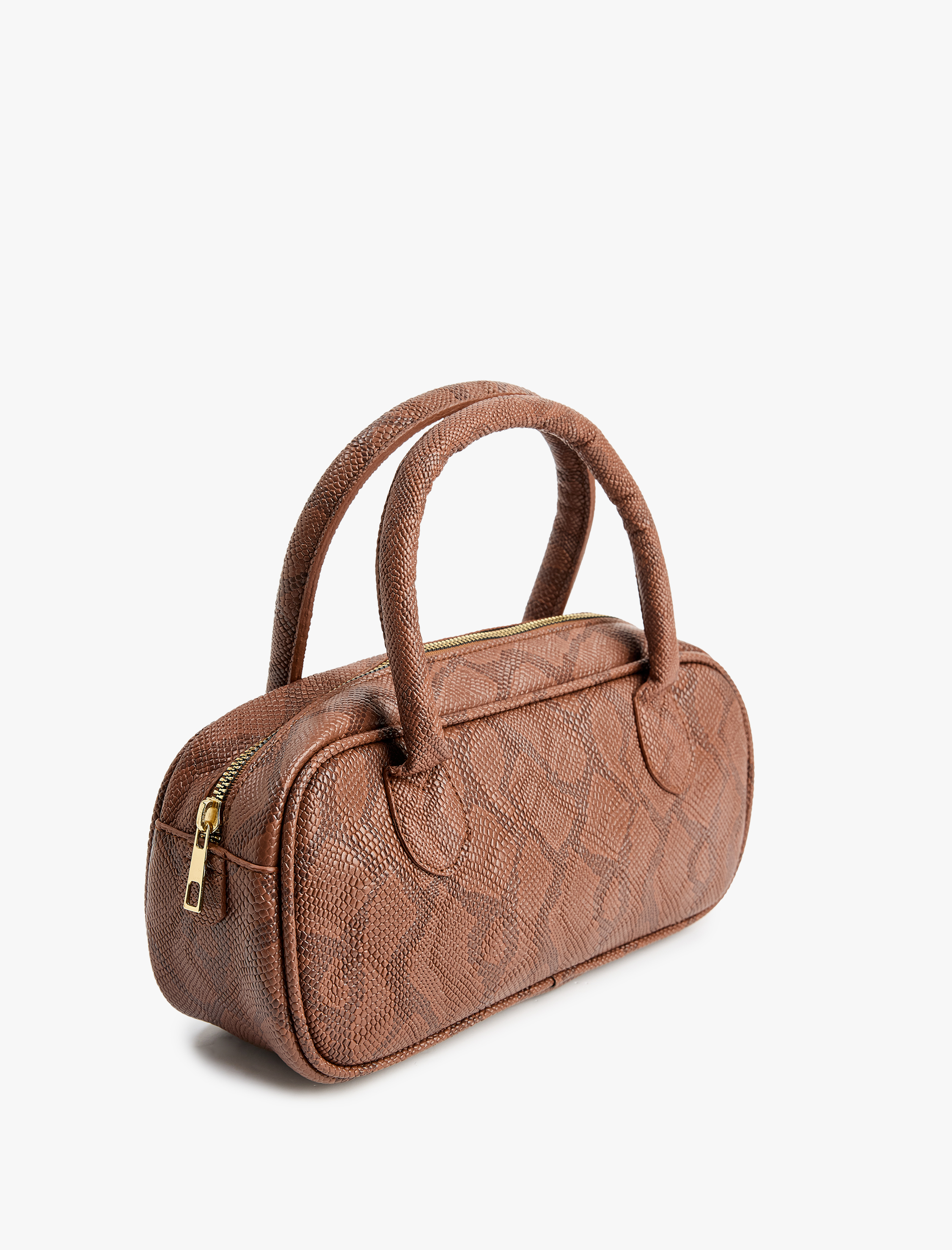  Kadın Yılan Derisi Görünümlü Fermuarlı Saplı El Çantası