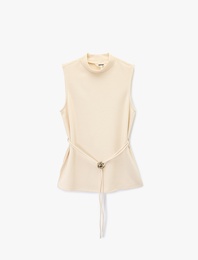 Dik Yaka Kolsuz Kemerli Bluz