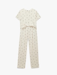 Kısa Kollu Bisiklet Yaka Puantiyeli Pijama Takımı