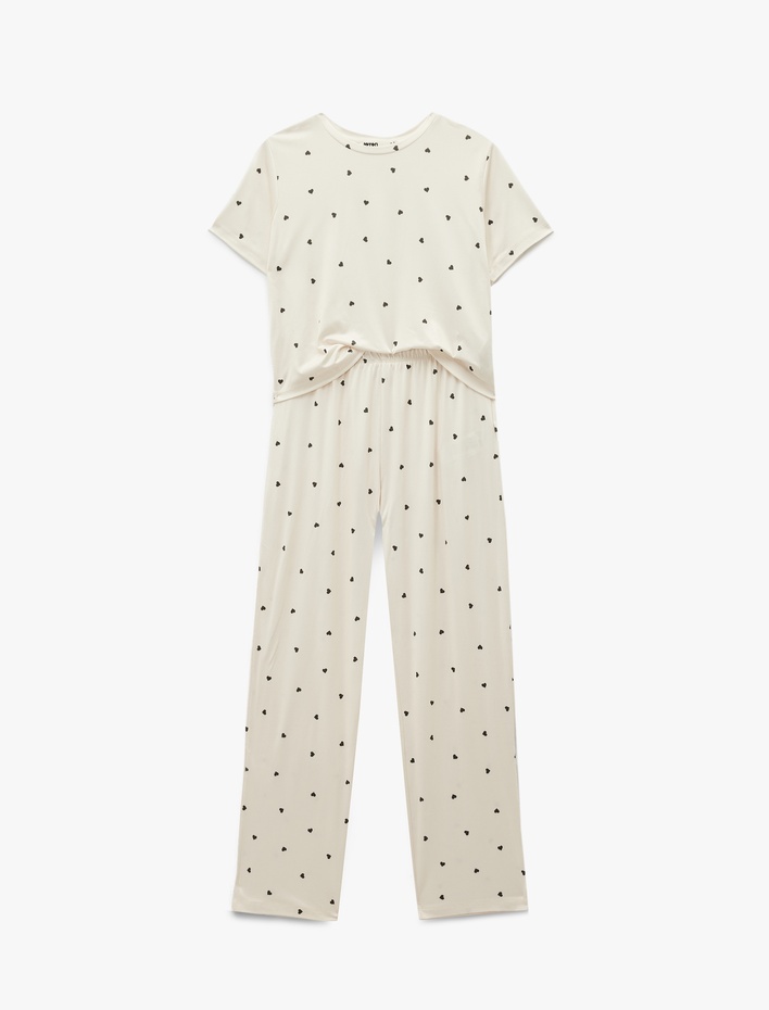  Kısa Kollu Bisiklet Yaka Puantiyeli Pijama Takımı