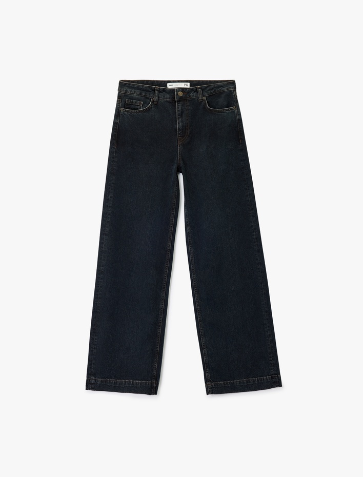  Koton X Sima Tarkan - Cepli Düz Geniş Paça Jean Pantolon -  Wide Leg Jeans