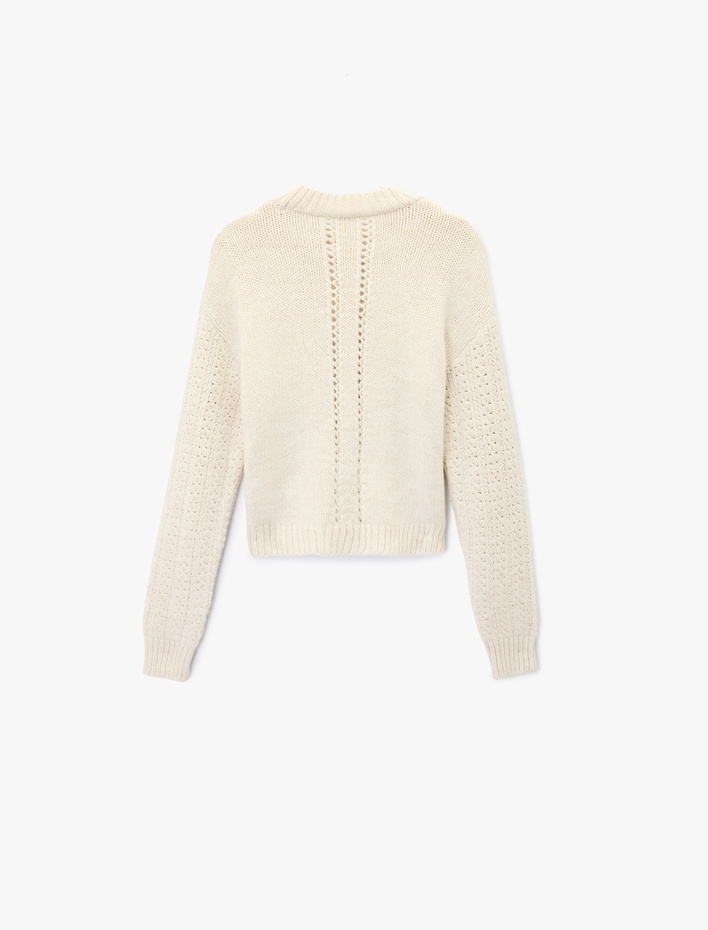  Uzun Kollu Ajurlu Bisiklet Yaka Dokulu Saç Örgü Kazak