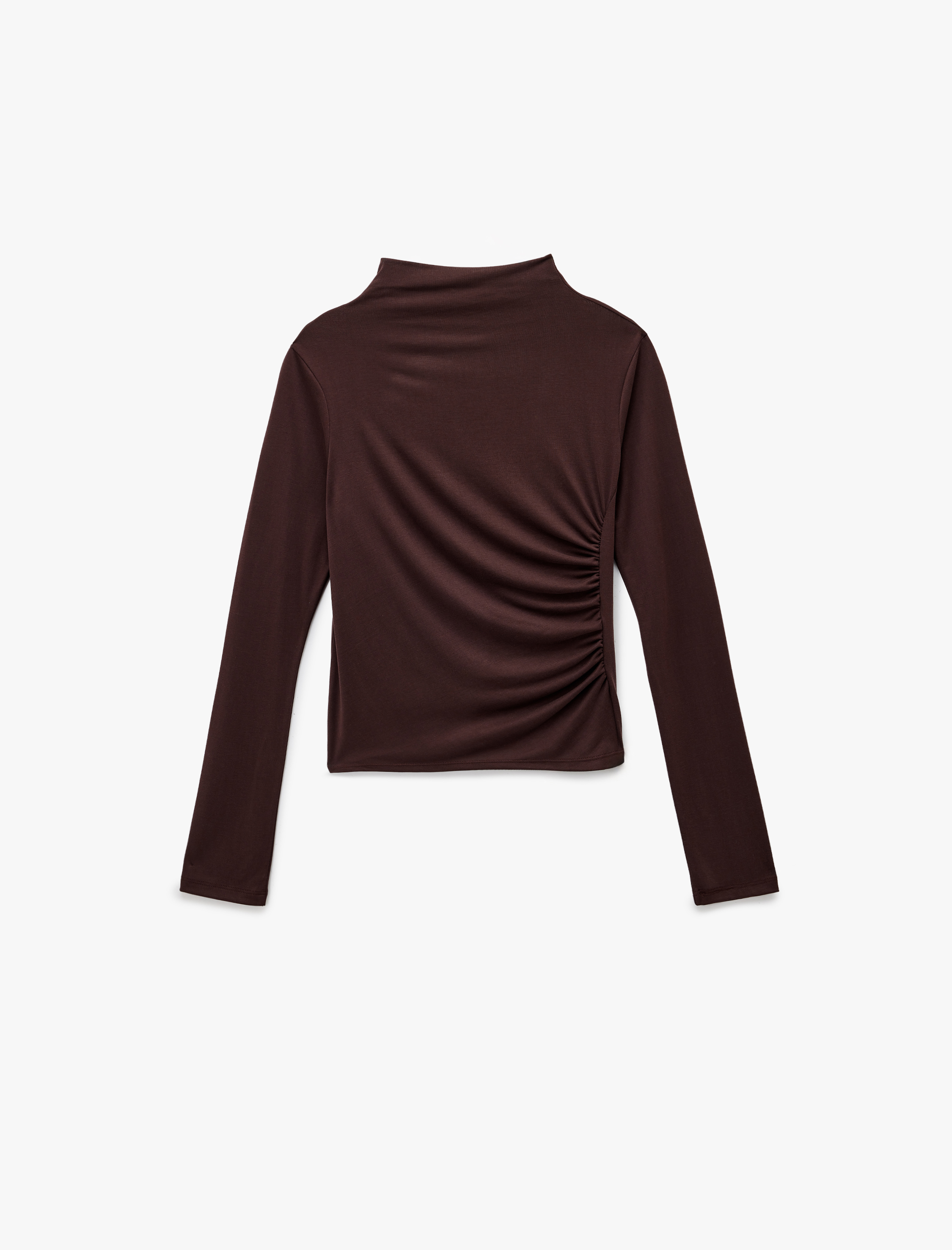   Modal Kumaş Drape Detaylı Slim Fit Uzun Kollu Dik Yaka Body