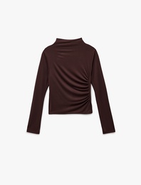 Modal Kumaş Drape Detaylı Slim Fit Uzun Kollu Dik Yaka Body