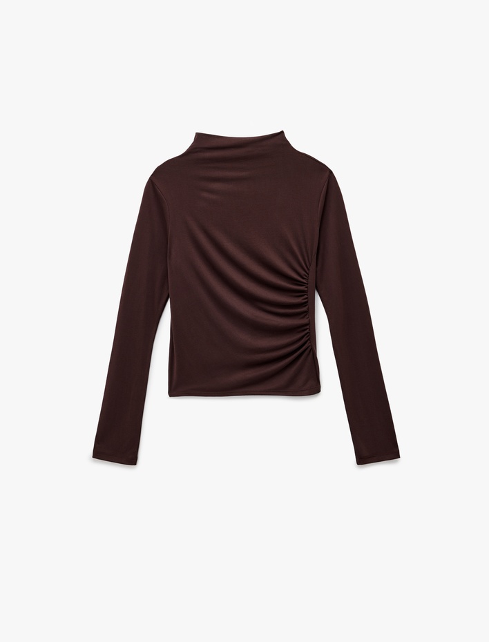  Modal Kumaş Drape Detaylı Slim Fit Uzun Kollu Dik Yaka Body