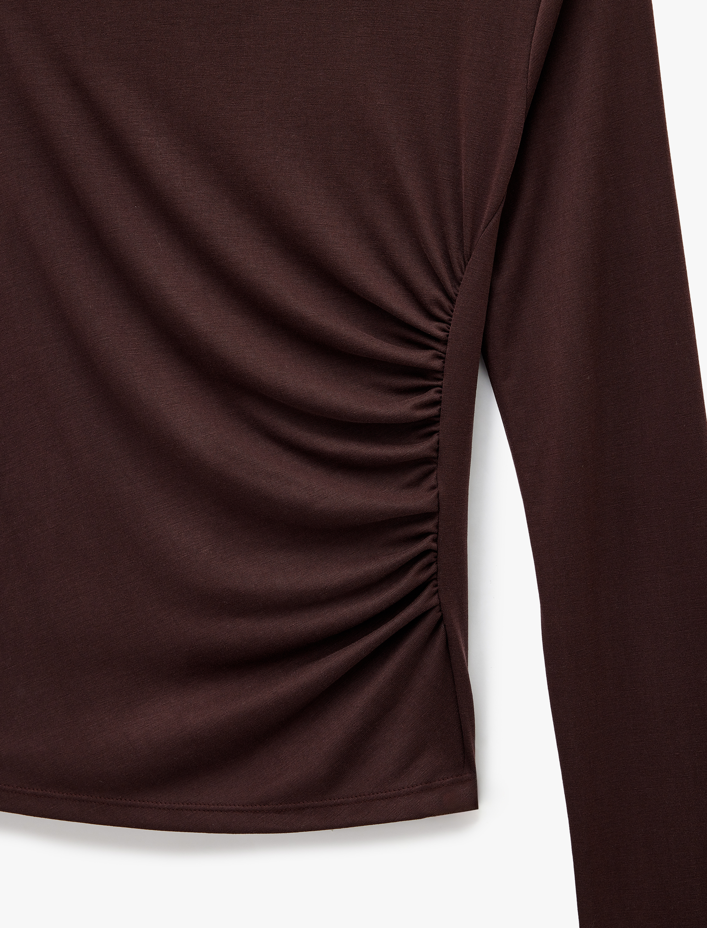   Modal Kumaş Drape Detaylı Slim Fit Uzun Kollu Dik Yaka Body