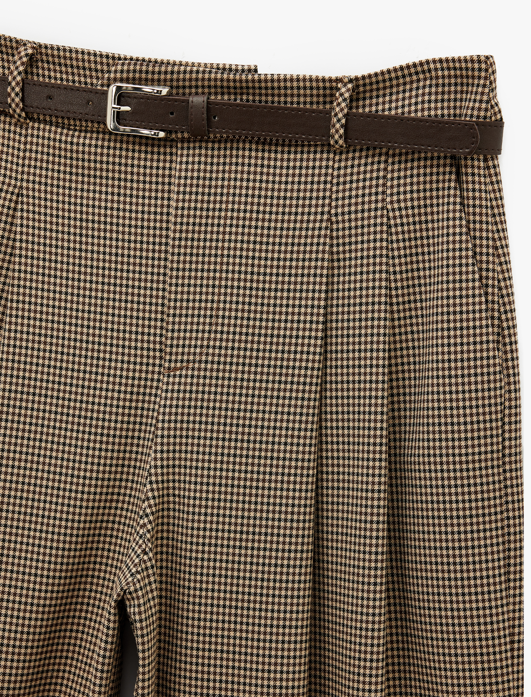   Cepli Pile Detaylı Kemerli Geniş Paça Ekose Pantolon