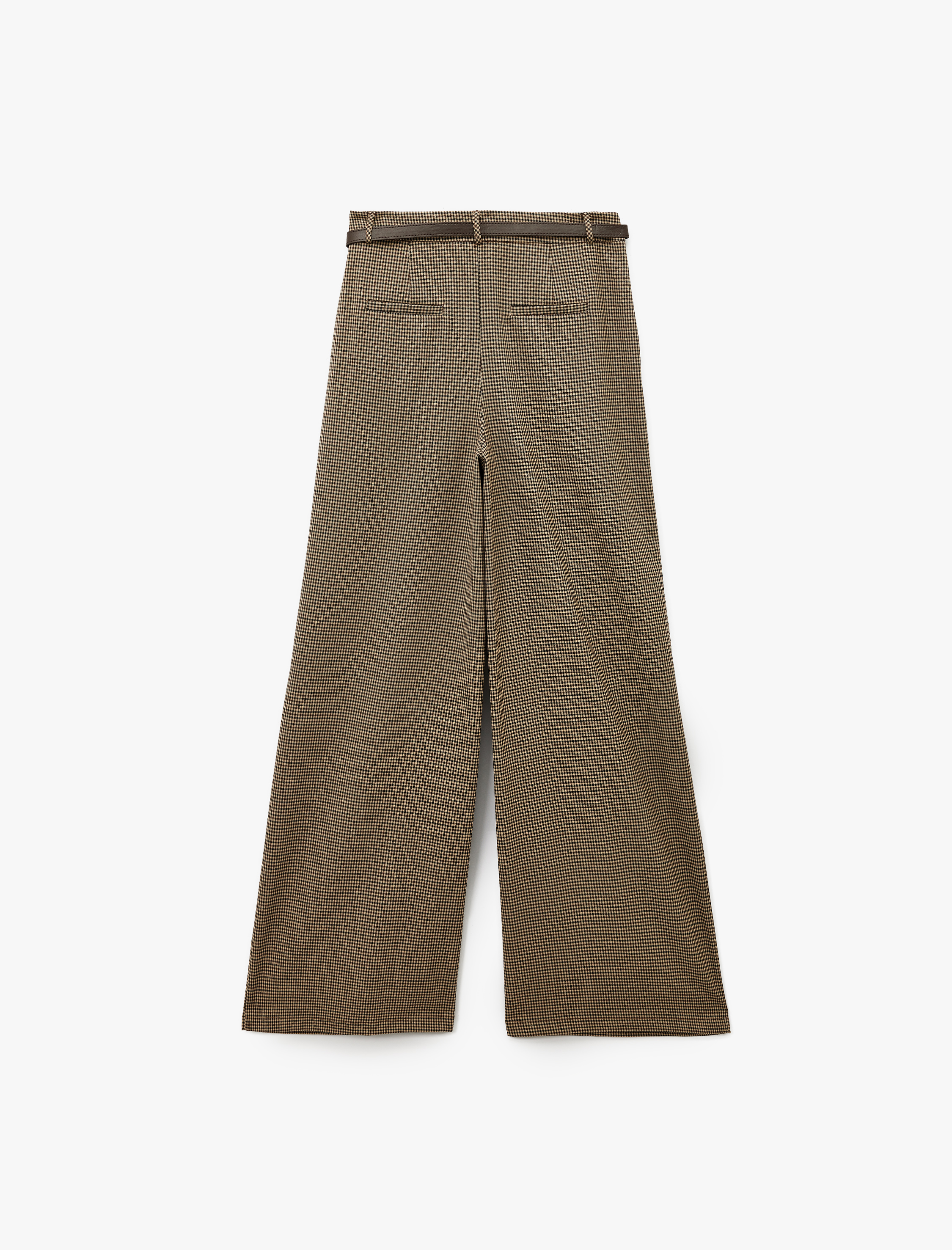   Cepli Pile Detaylı Kemerli Geniş Paça Ekose Pantolon