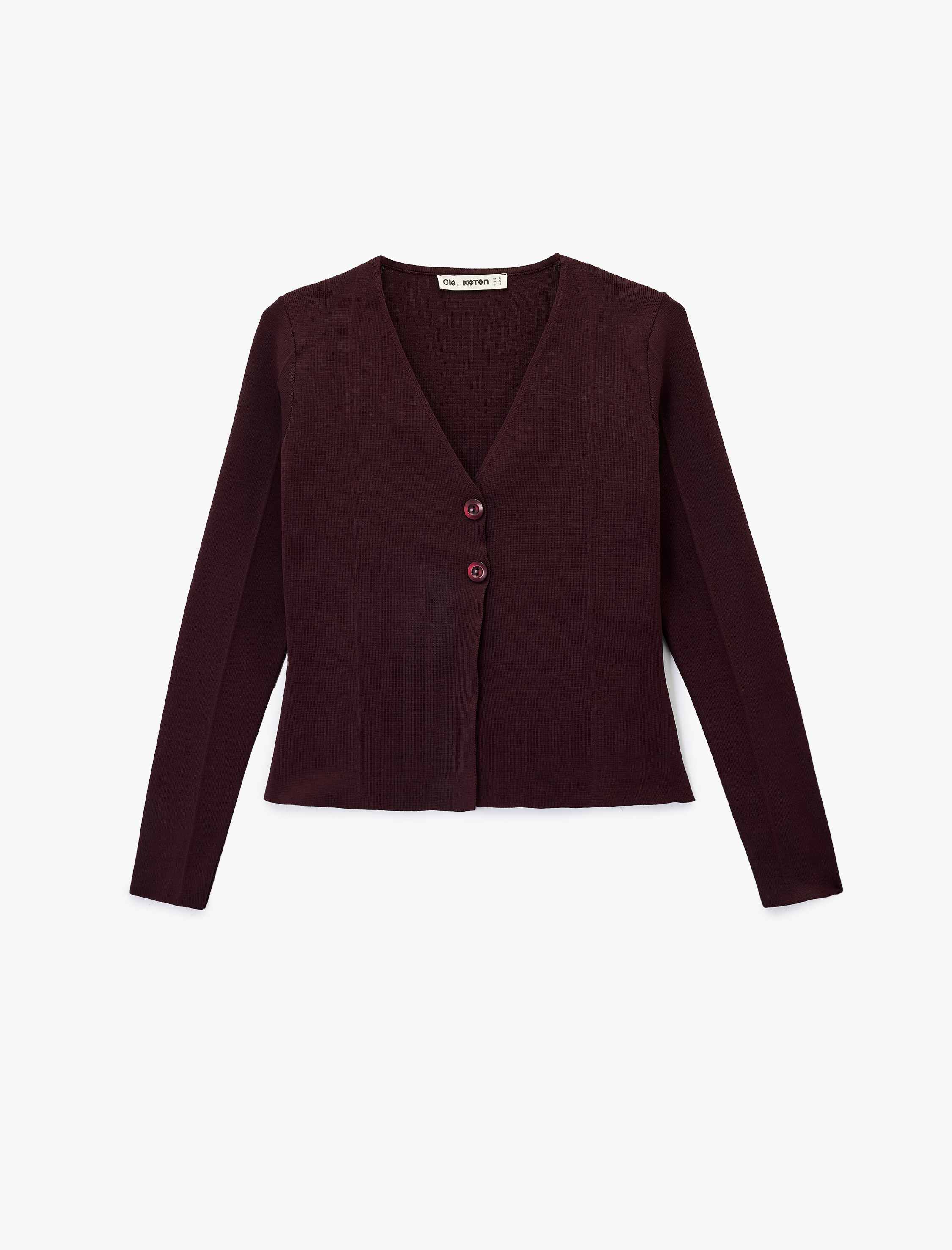   Düğmeli Uzun Kollu V Yaka Triko Hırka