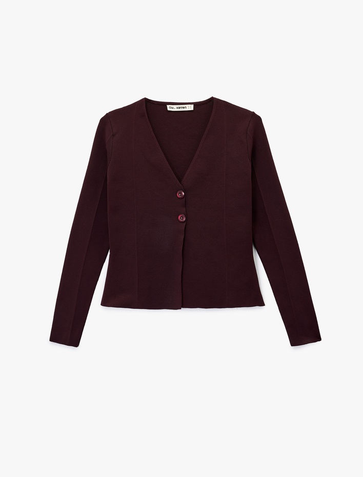  Düğmeli Uzun Kollu V Yaka Triko Hırka