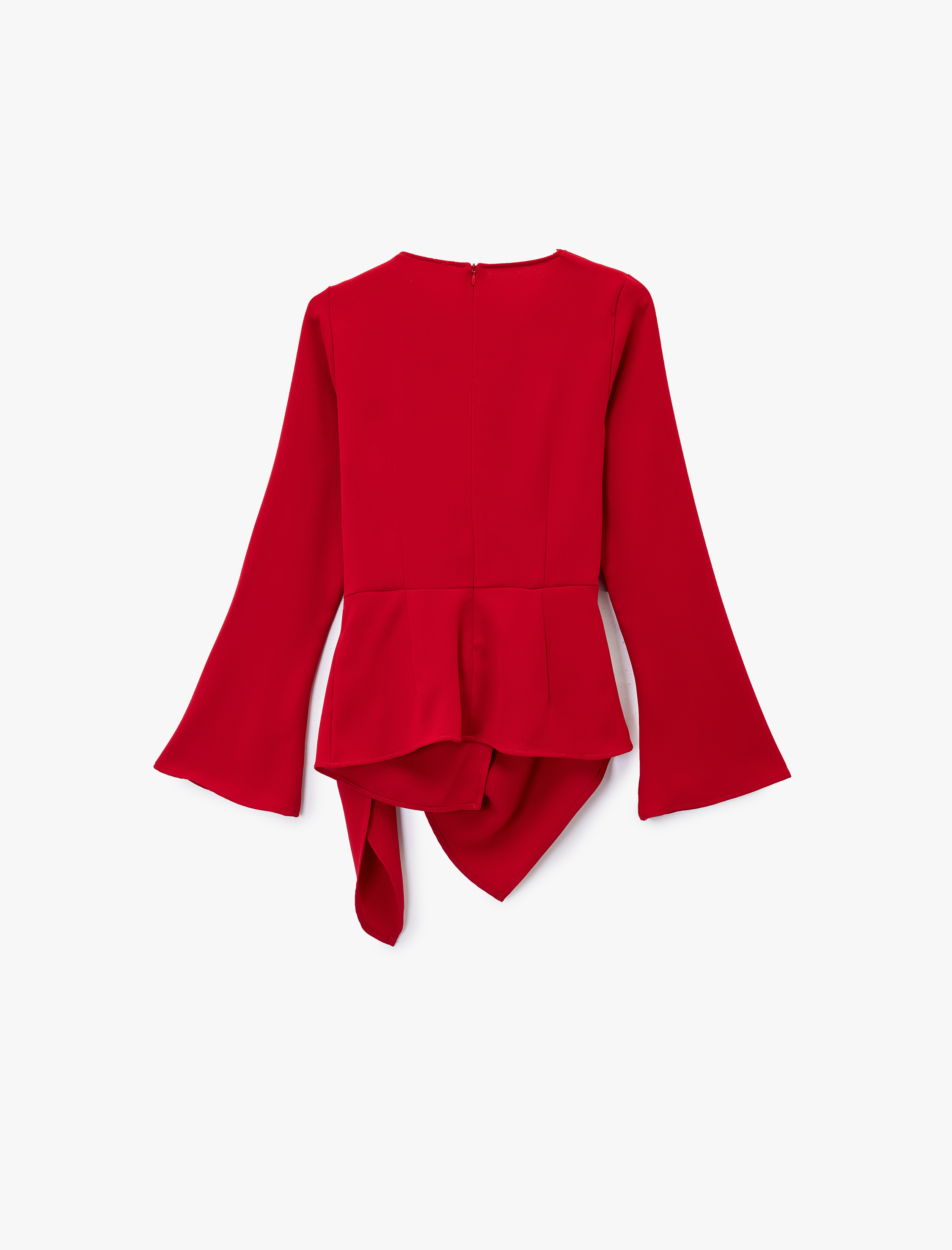   Uzun Kollu Degaje Yaka Metal Aksesuarlı Büzgülü Asimetrik Bluz