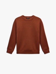 Regular Fit Pamuk Viskon Karışımlı Bisiklet Yaka Baskılı Sweatshirt