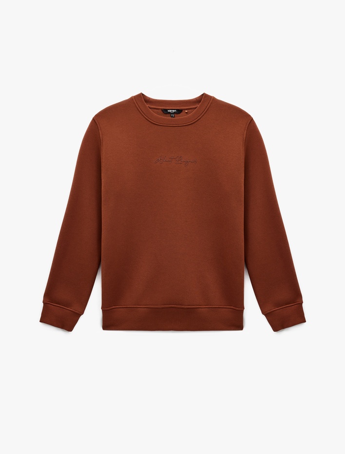  Regular Fit Pamuk Viskon Karışımlı Bisiklet Yaka Baskılı Sweatshirt