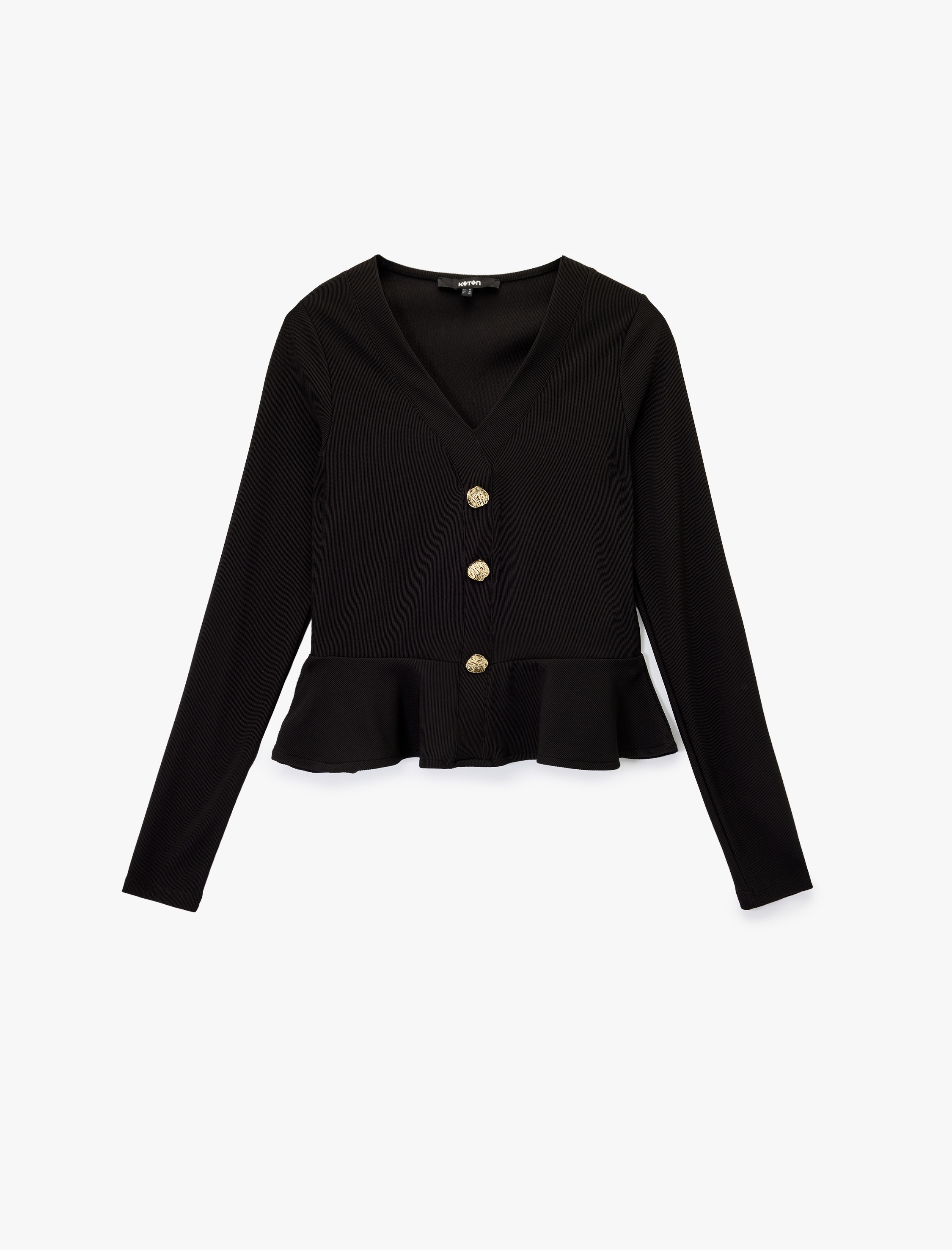   Aksesuar Düğme Detaylı Uzun Kollu V Yaka Slim Fit Peplum Kesim Hırka