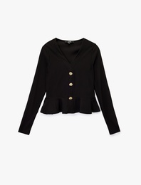 Aksesuar Düğme Detaylı Uzun Kollu V Yaka Slim Fit Peplum Kesim Hırka