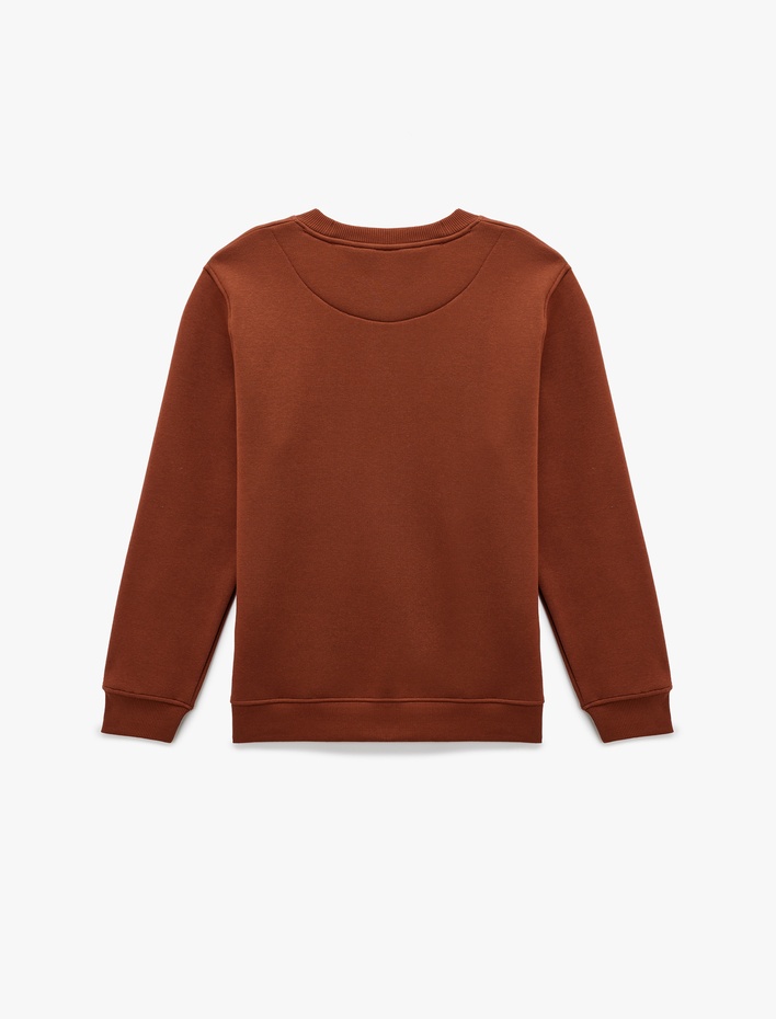  Regular Fit Pamuk Viskon Karışımlı Bisiklet Yaka Baskılı Sweatshirt