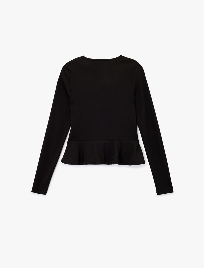  Aksesuar Düğme Detaylı Uzun Kollu V Yaka Slim Fit Peplum Kesim Hırka