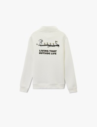 Uzun Kollu Şardonlu Yarım Fermuarlı Lisanslı Snoopy Baskılı Sweatshirt