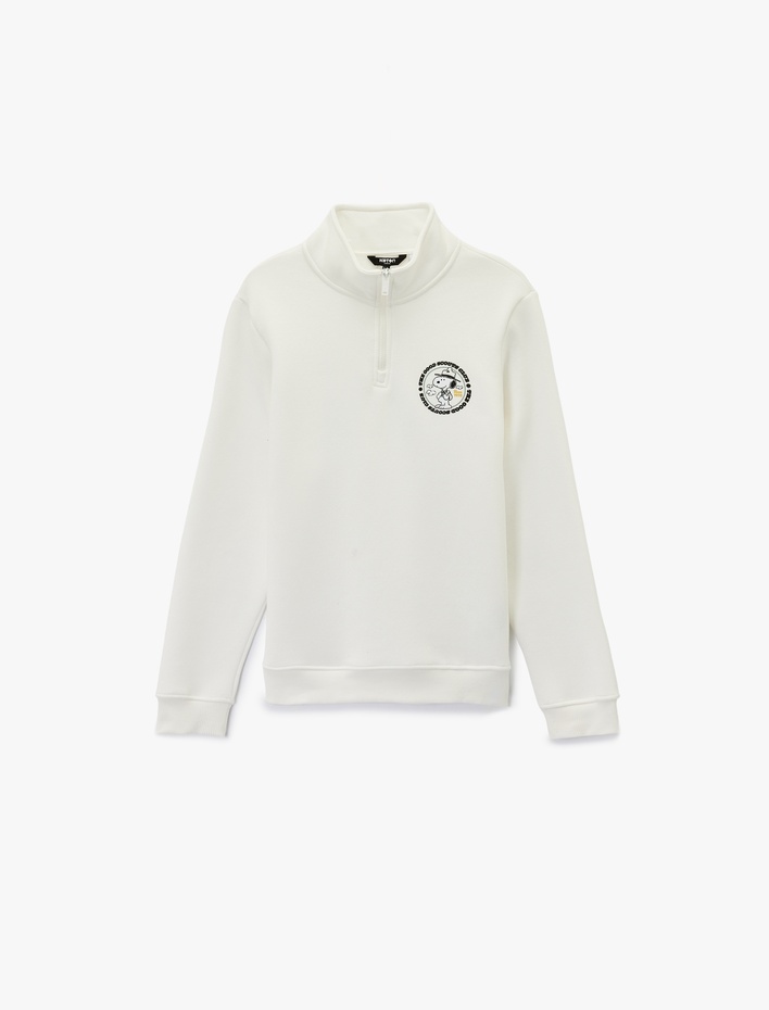  Uzun Kollu Yarım Fermuarlı Lisanslı Snoopy Baskılı Sweatshirt