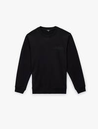 Uzun Kollu Bisiklet Yaka Pamuklu Baskılı Sweatshirt