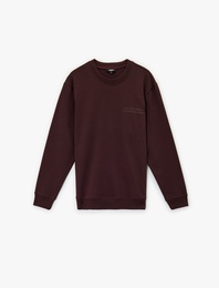 Uzun Kollu Bisiklet Yaka Pamuklu Baskılı Sweatshirt