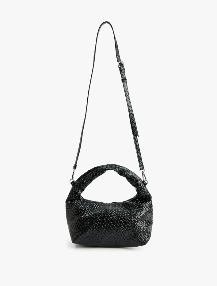 Kadın Suni Deri Saplı Örgü Dokulu Askılı Çapraz Çanta