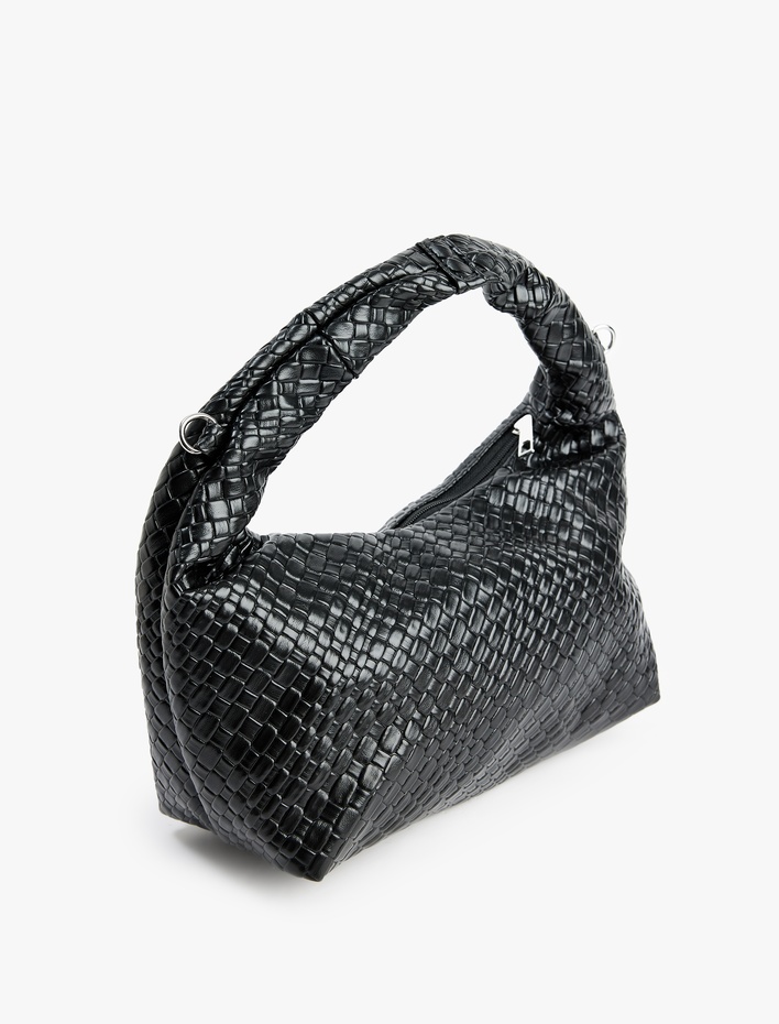 Kadın Suni Deri Saplı Örgü Dokulu Askılı Çapraz Çanta