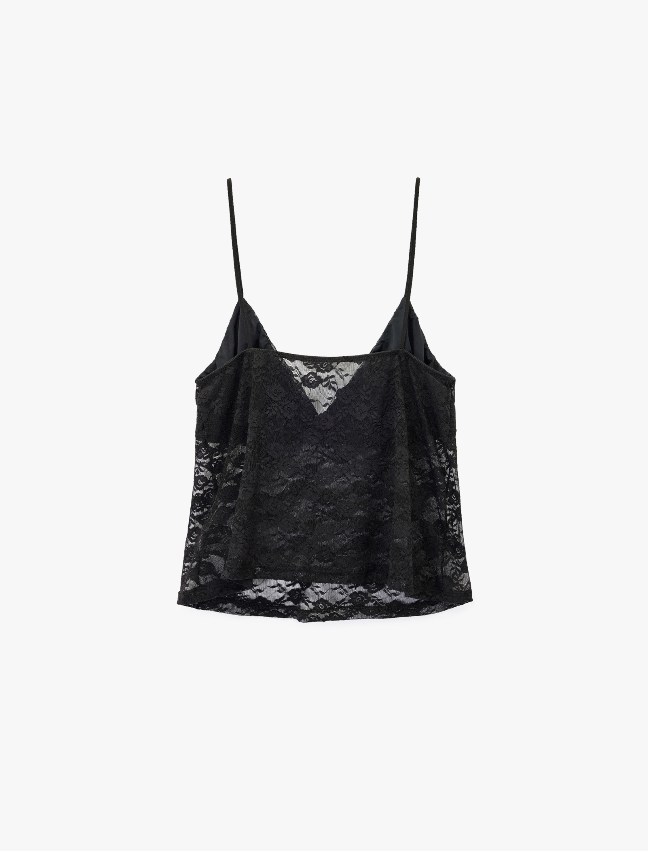   Derin V Yaka İnce Askılı Dantelli Pijama Üstü