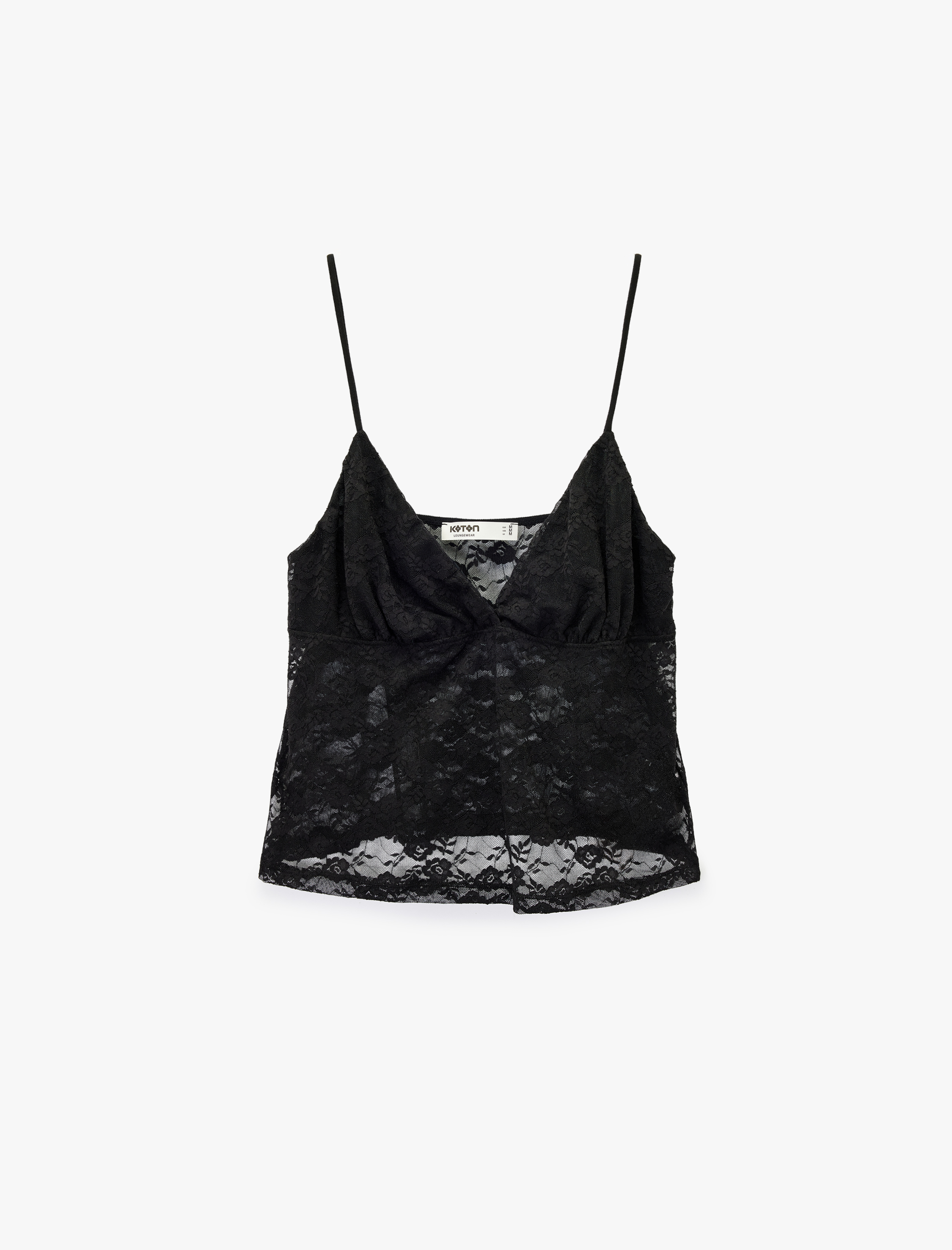   Derin V Yaka İnce Askılı Dantelli Pijama Üstü