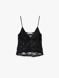 Derin V Yaka İnce Askılı Dantelli Pijama Üstü