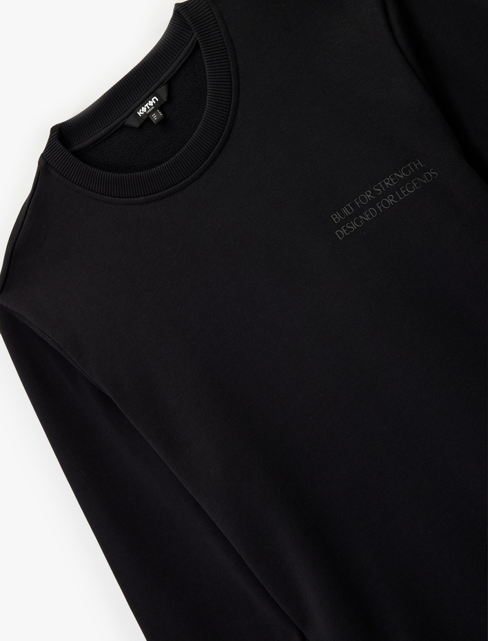  Uzun Kollu Bisiklet Yaka Pamuklu Baskılı Sweatshirt