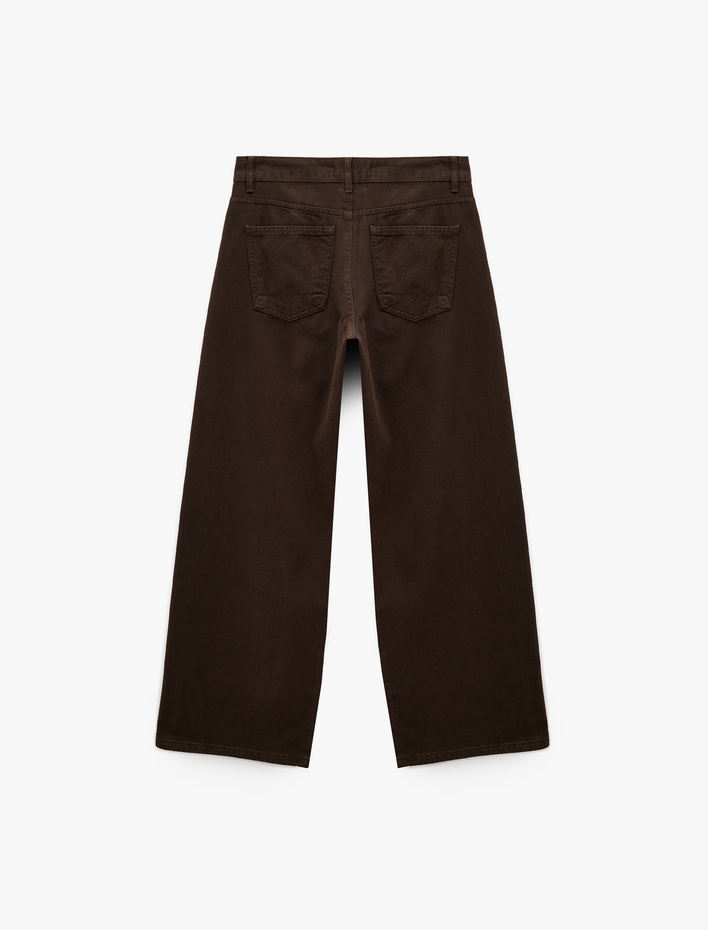  Cepli Pamuklu Leopar Desenli Taş İşlemeli Jean Pantolon - Loose Fit Jean