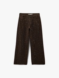 Cepli Pamuklu Leopar Desenli Taş İşlemeli Jean Pantolon - Loose Fit Jean