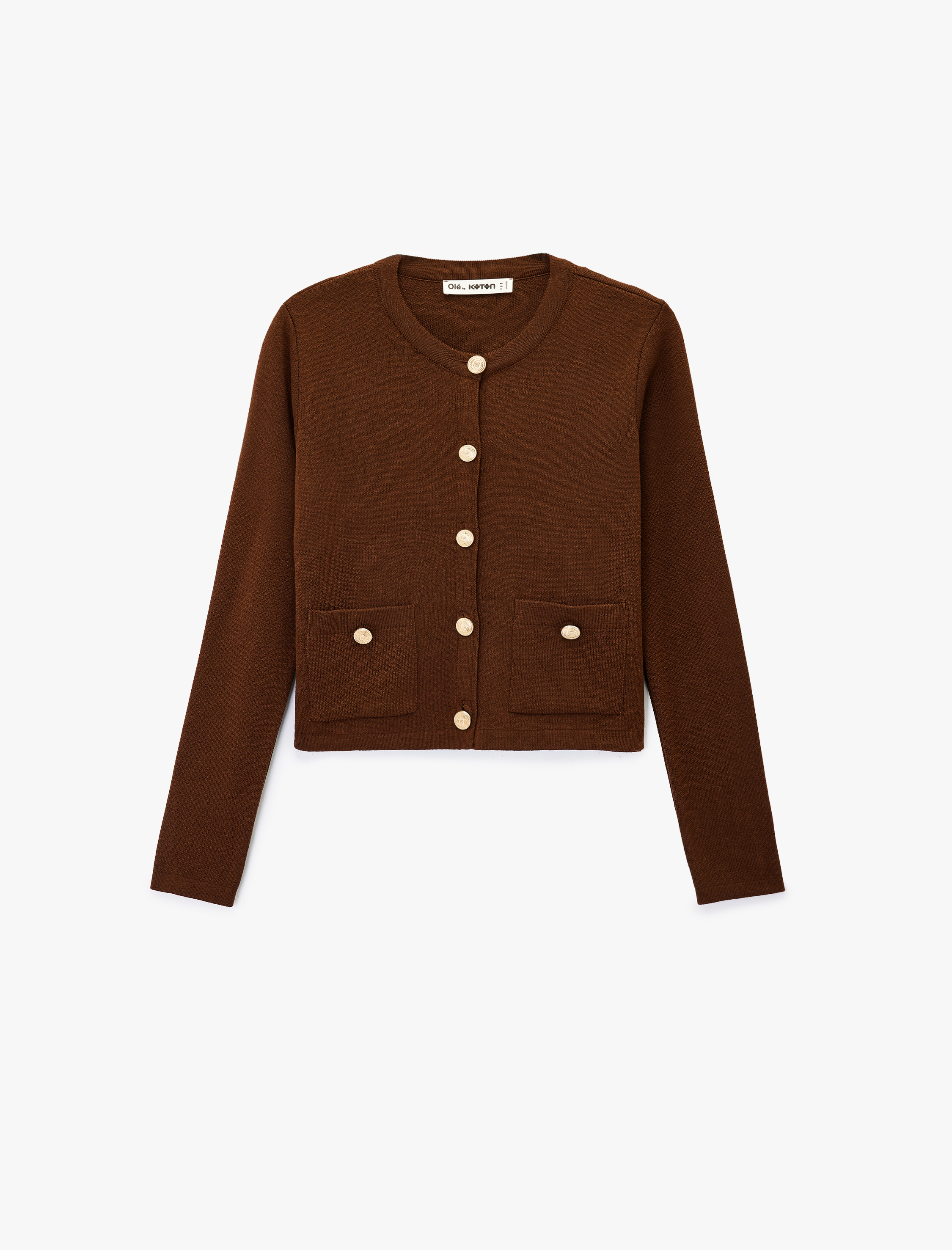   Uzun Kollu Cepli Düğmeli Bisiklet Yaka Triko Hırka