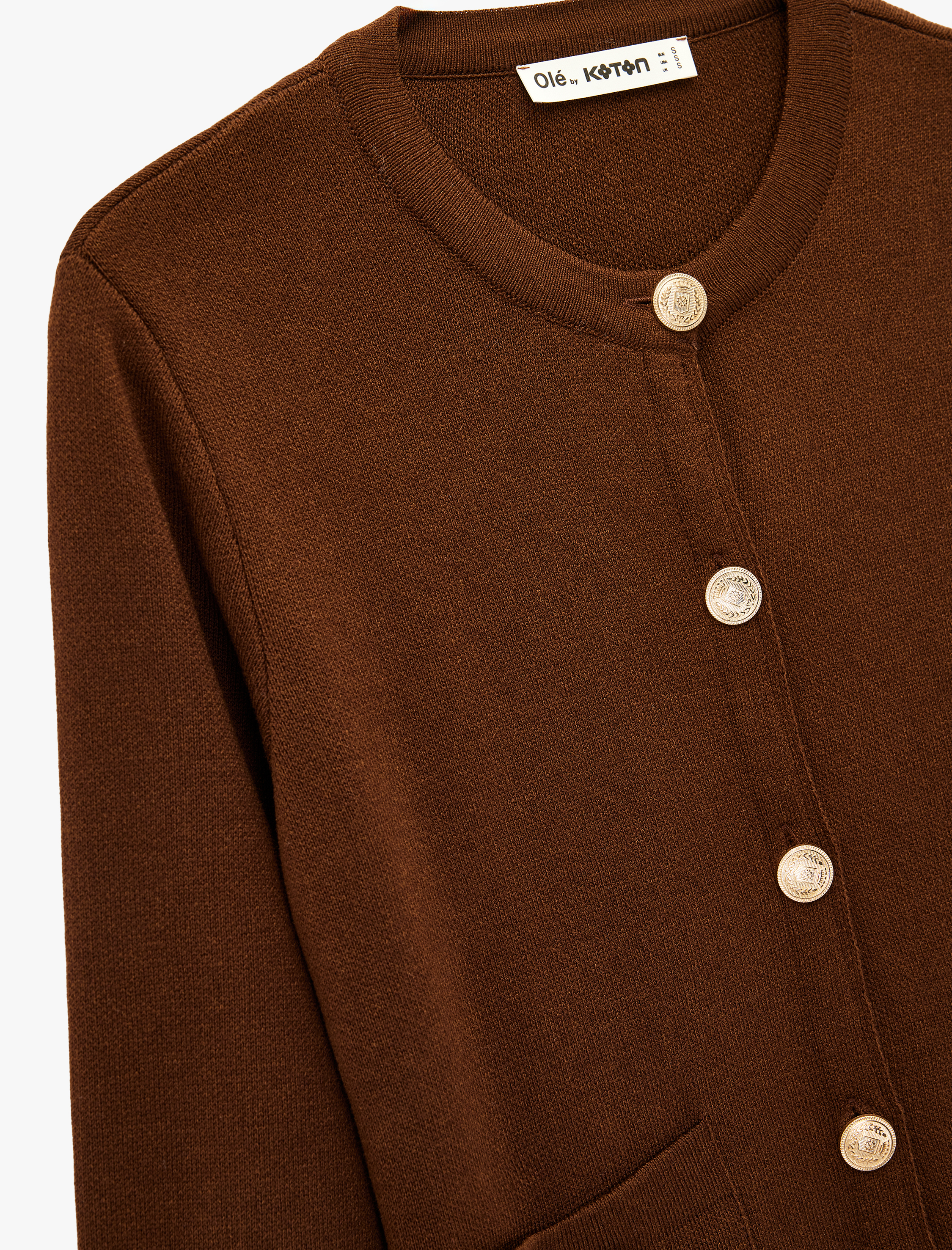   Uzun Kollu Cepli Düğmeli Bisiklet Yaka Triko Hırka