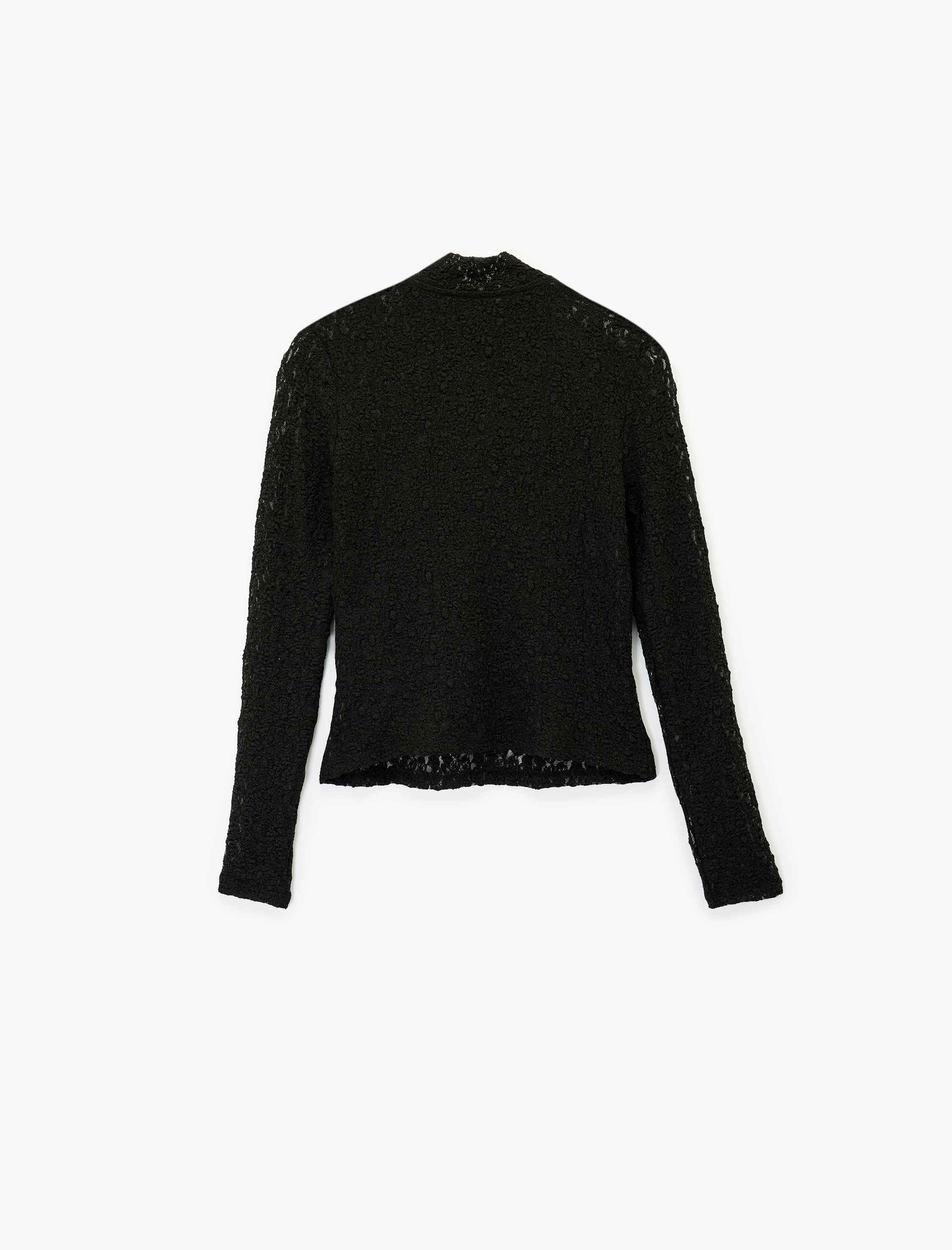   Koton X Sibil Çetinkaya - Uzun Kollu Yarım Fermuar Detaylı Dik Yaka Dantel Bluz