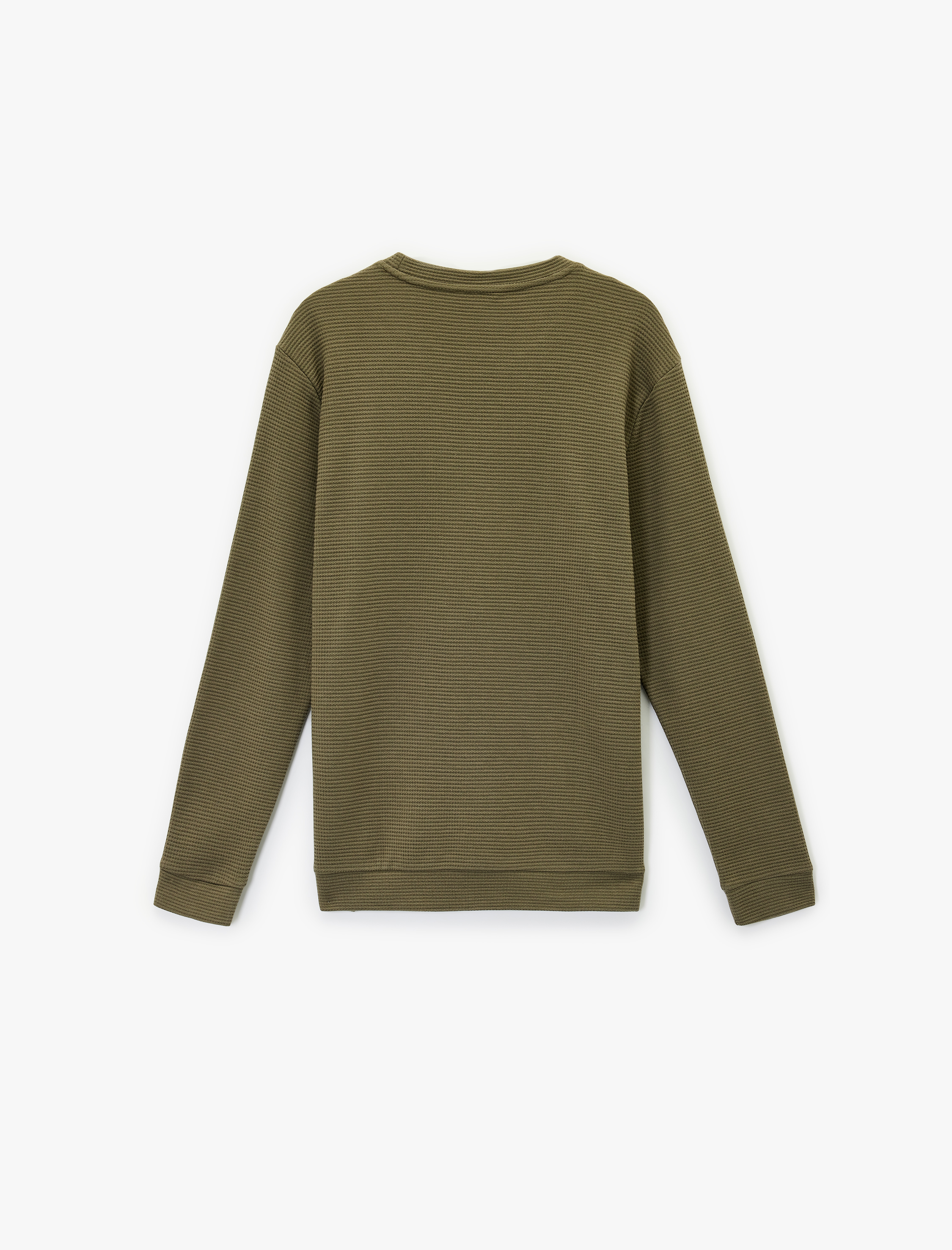   Pamuklu Uzun Kollu Dokulu Basic Bisiklet Yaka Sweatshirt