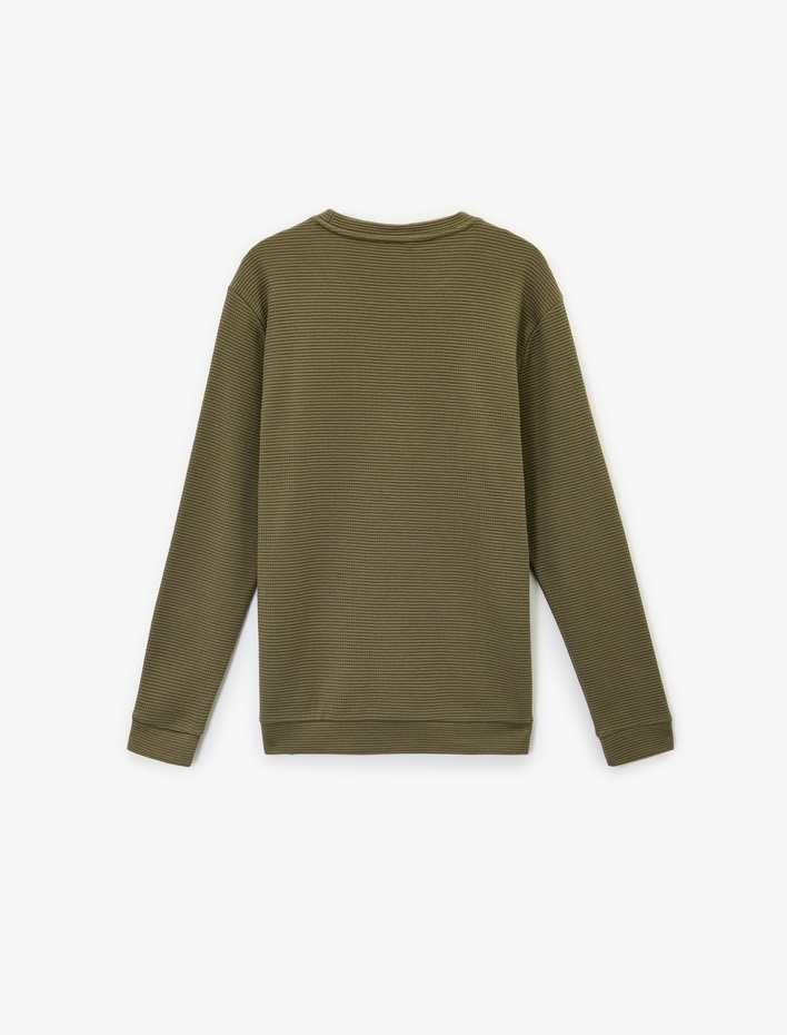  Pamuklu Uzun Kollu Dokulu Basic Bisiklet Yaka Sweatshirt