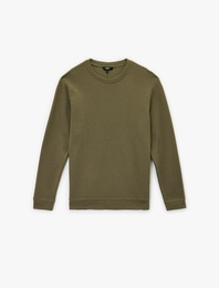 Pamuklu Uzun Kollu Dokulu Basic Bisiklet Yaka Sweatshirt