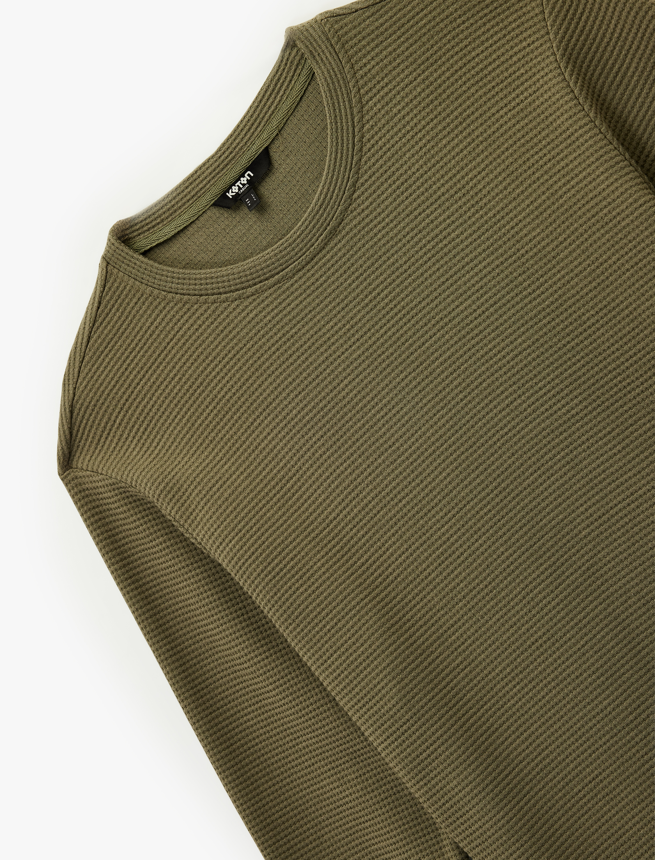   Pamuklu Uzun Kollu Dokulu Basic Bisiklet Yaka Sweatshirt