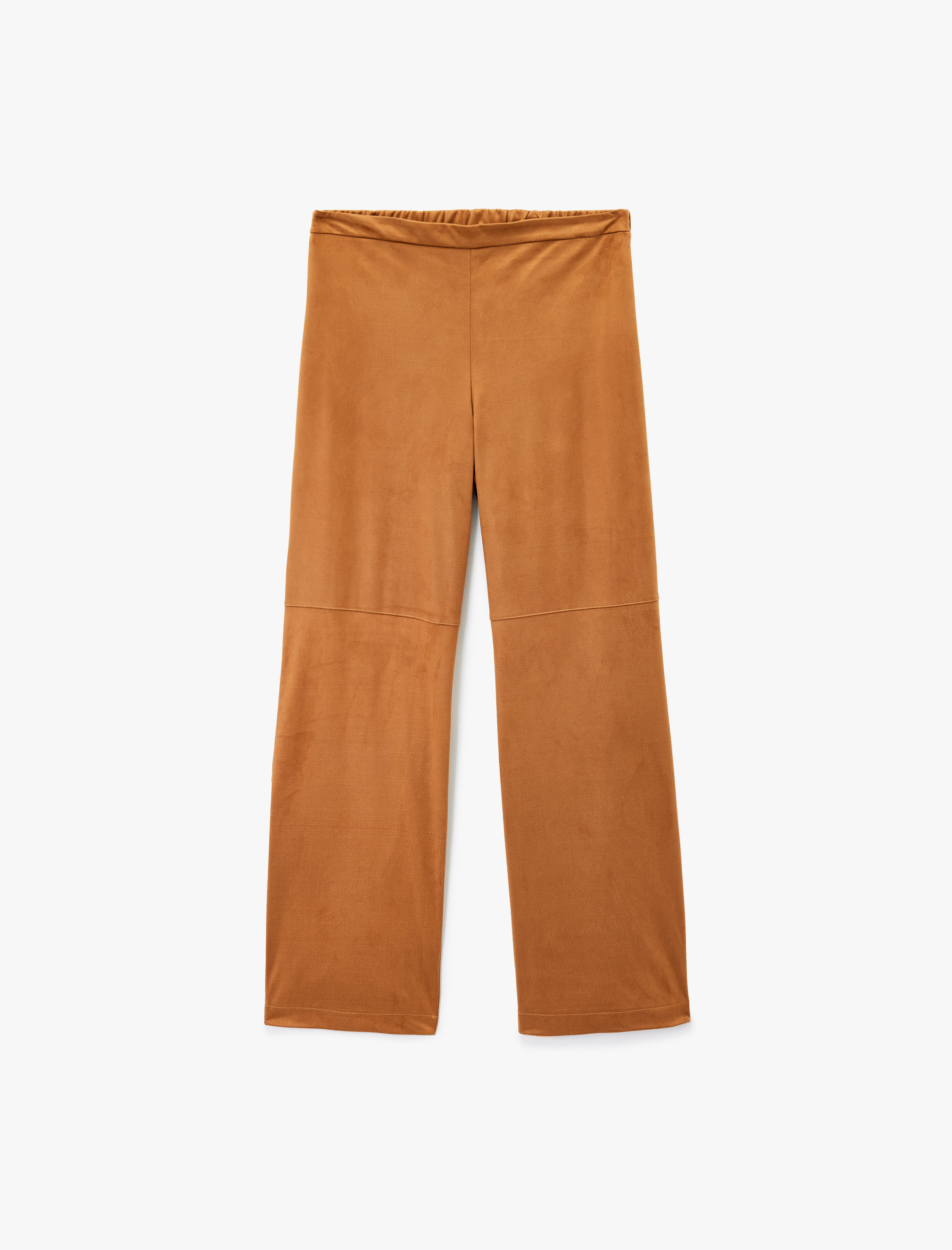   Uzun Düz Bol Paça Süet Görünümlü Pantolon