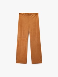 Uzun Düz Bol Paça Süet Görünümlü Pantolon