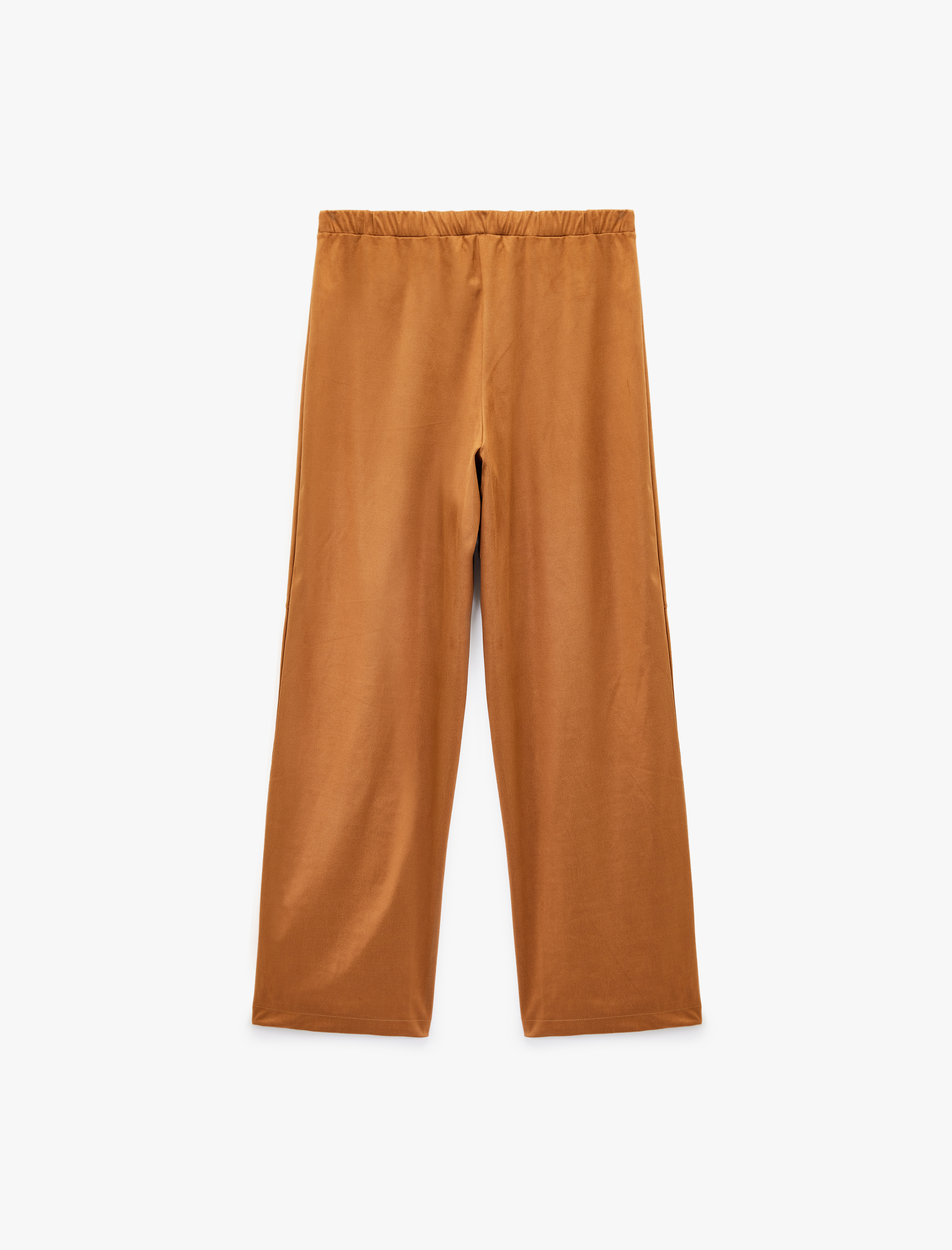   Uzun Düz Bol Paça Süet Görünümlü Pantolon